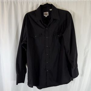Fly Cattleman Pearl Snap Shirt Men's Large 16.5x34 Black Collared Long Sleeve